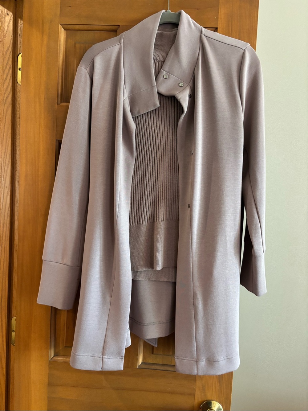 Varley light Taupe Open-Front Jacket with matching Shell